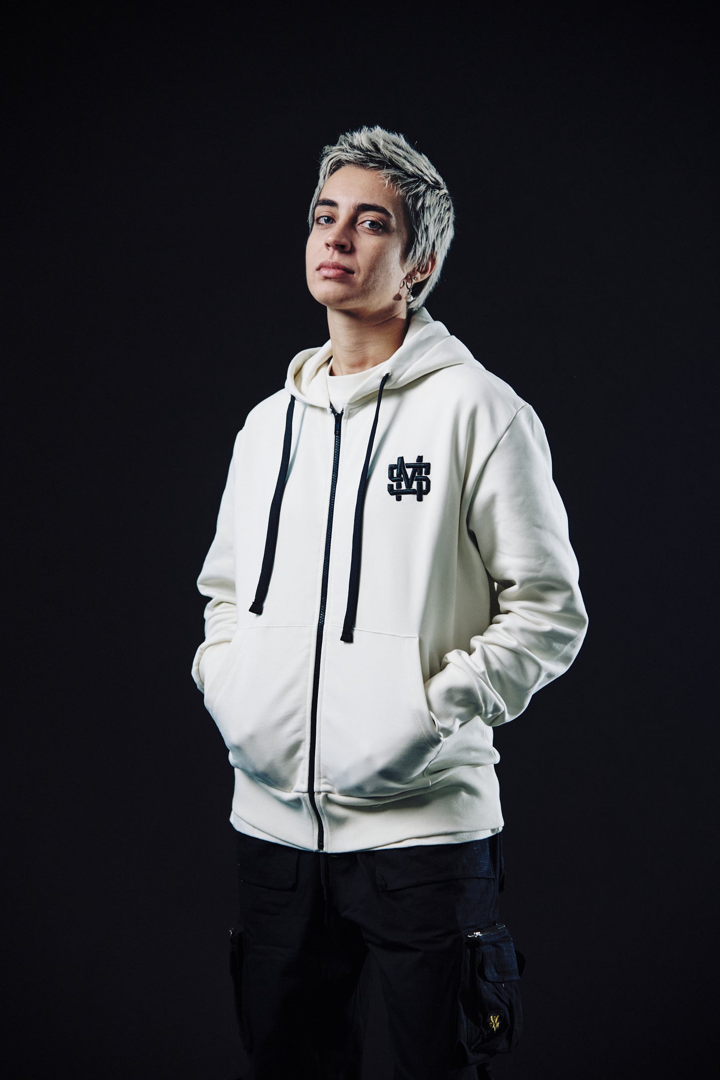 "MONOGRAM" Hoodie Zip White