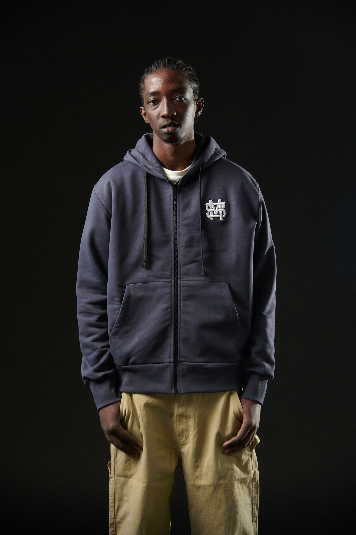 "MONOGRAM" Hoodie Zip Dark Grey