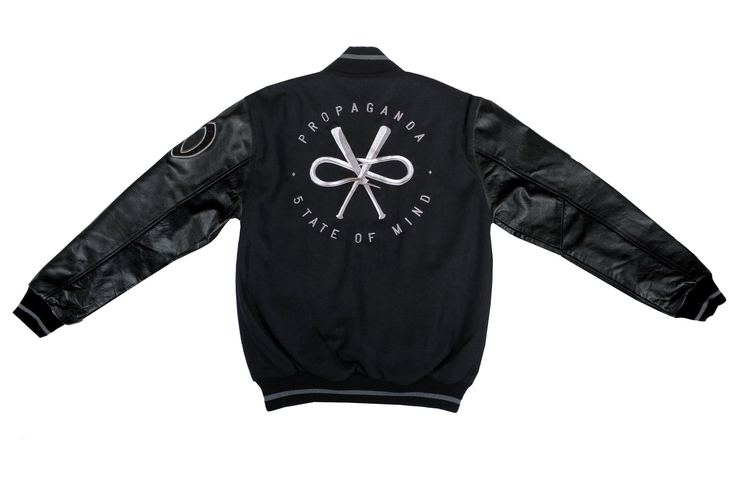 "5OMxPROPAGANDA 10 Years/All Black" <br /> varsity jacket