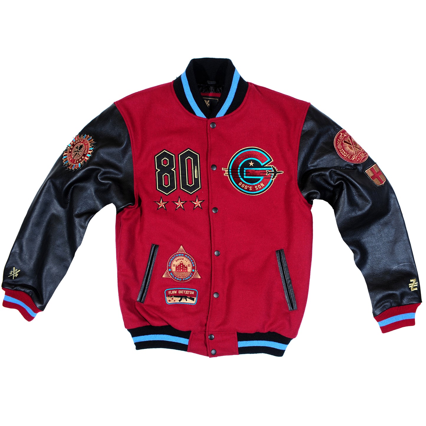 "5OM X GUE' X ZEN" varsity jacket