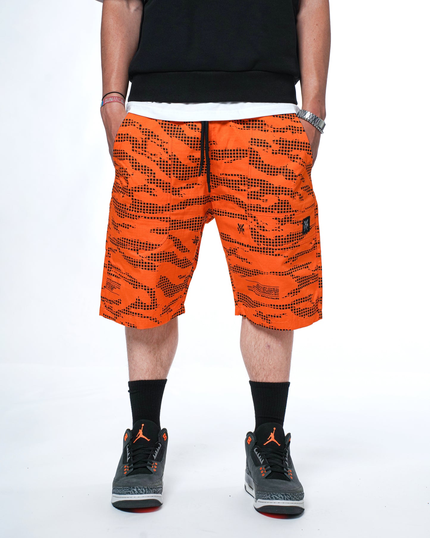 "RETROFUTURE" black cargo shorts