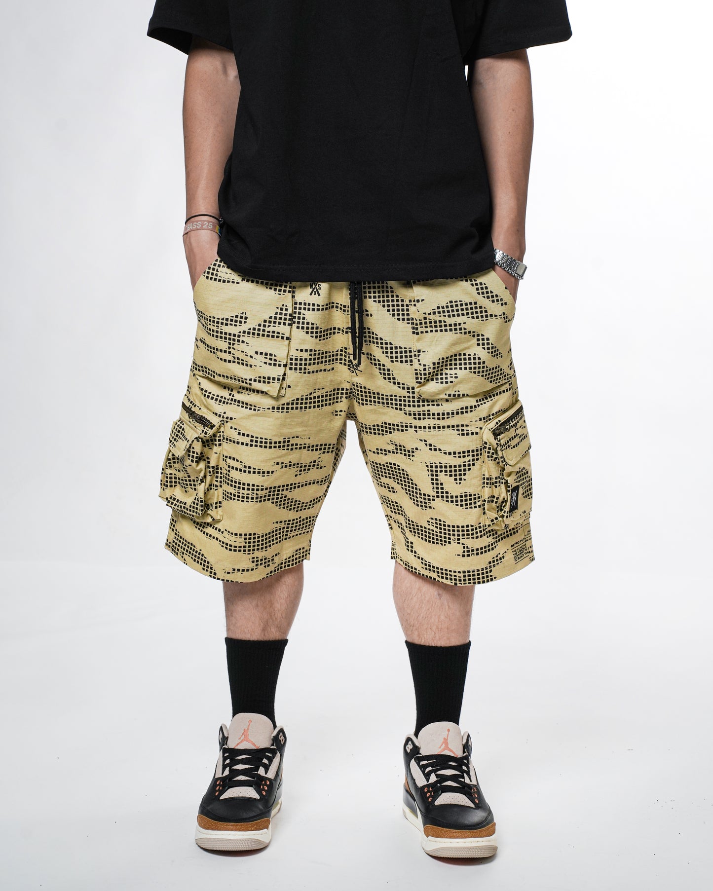 "RETROFUTURE" black cargo shorts