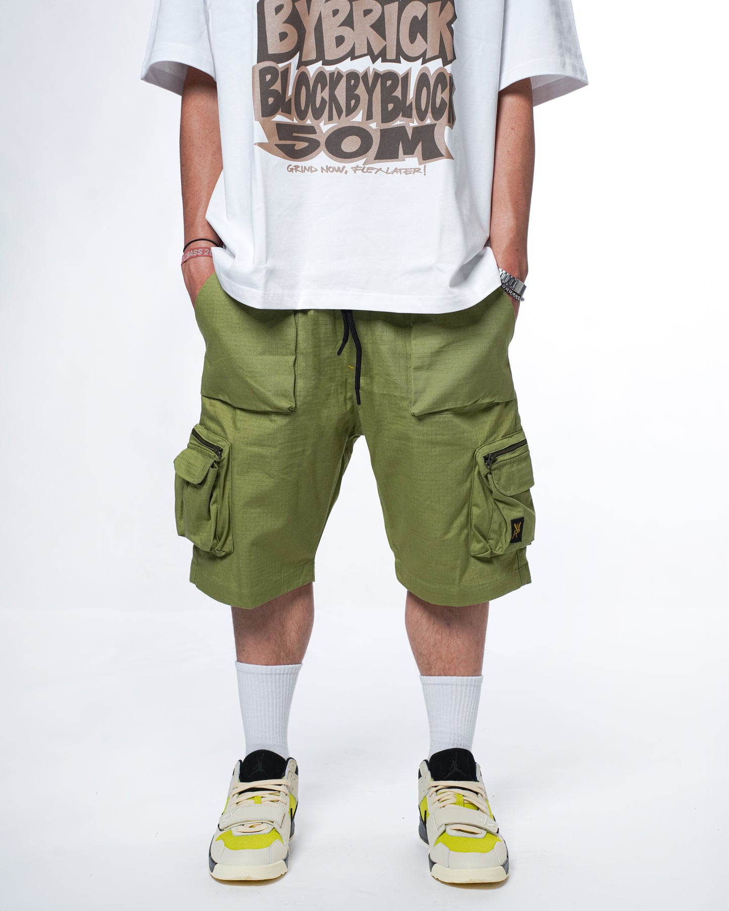 "RETROFUTURE" black cargo shorts