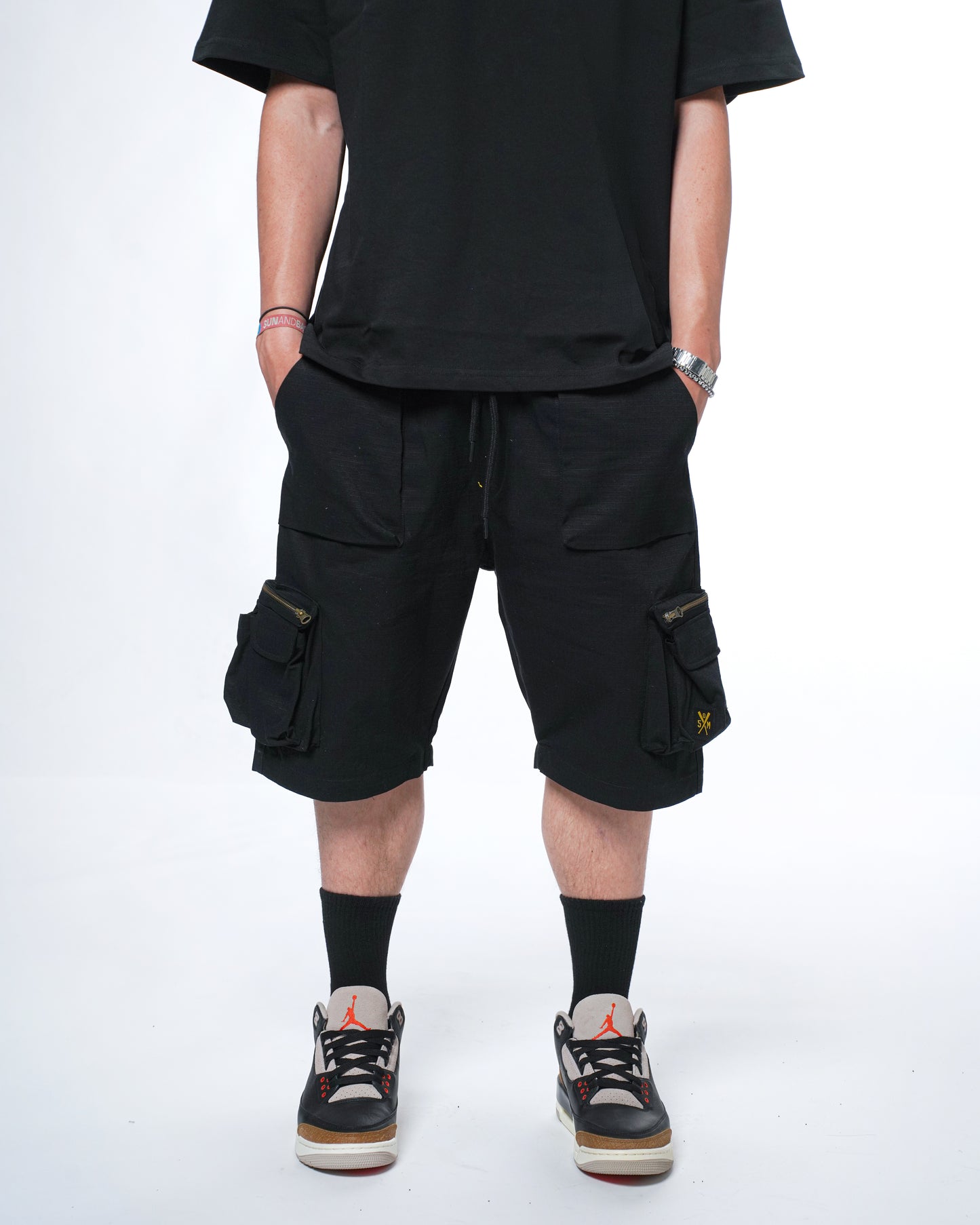 "RETROFUTURE" black cargo shorts