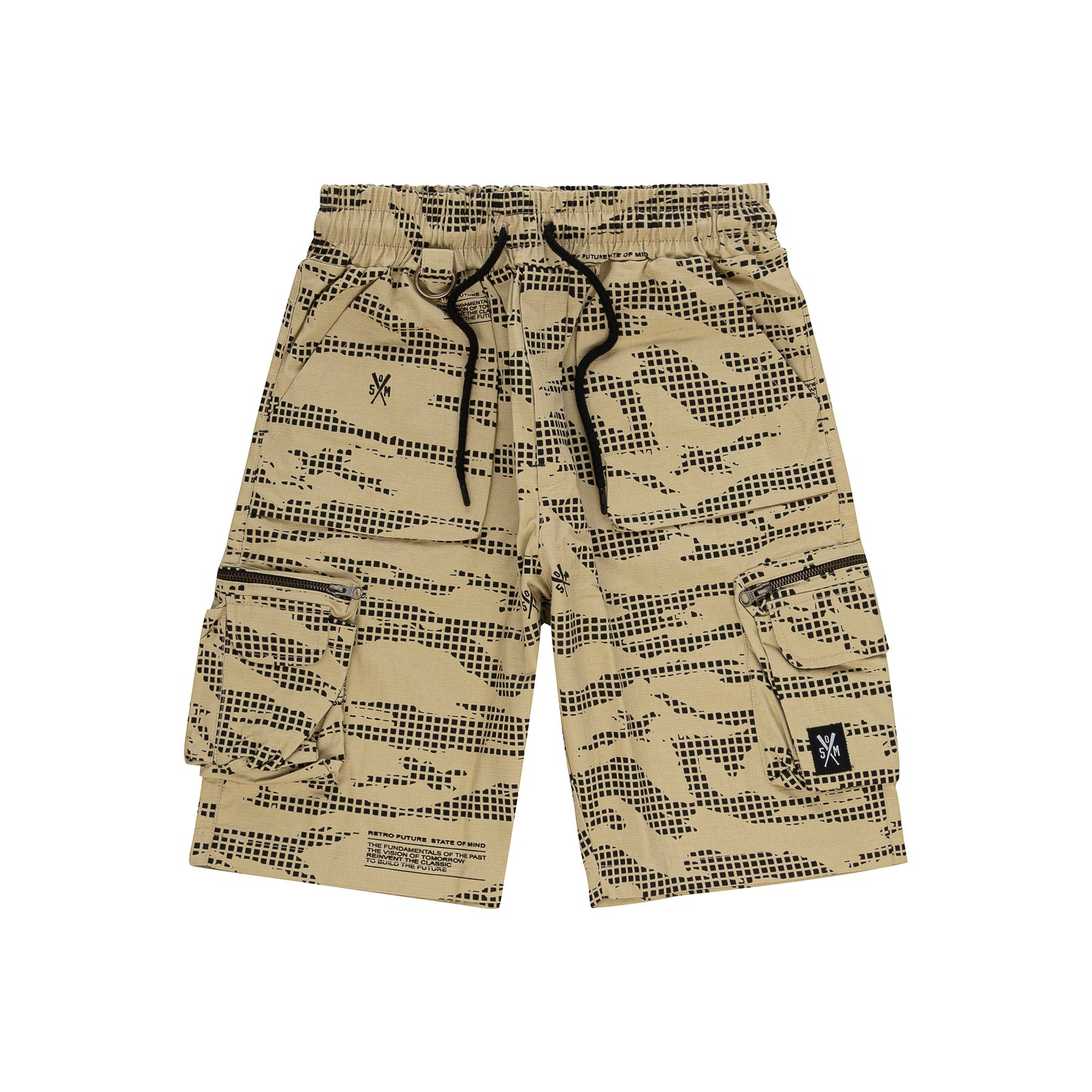 "RETROFUTURE" black cargo shorts