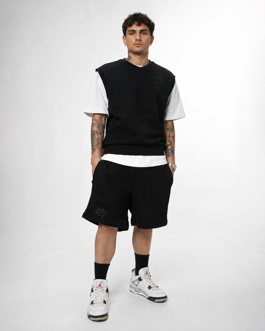 "MONOGRAM" Fleece Shorts Black T/T 500g