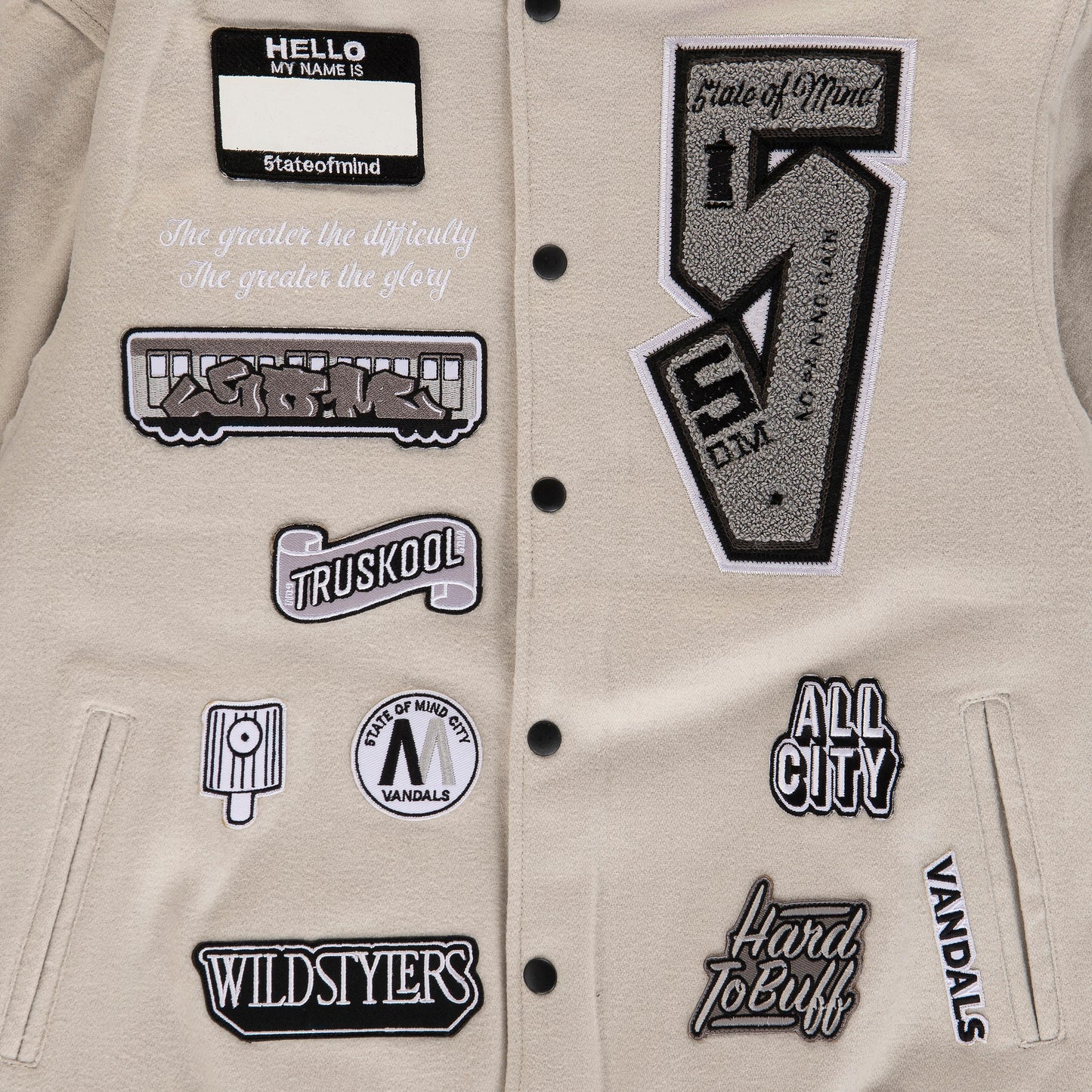 " GRAFFITI " Patch Varsity Jacket Grey