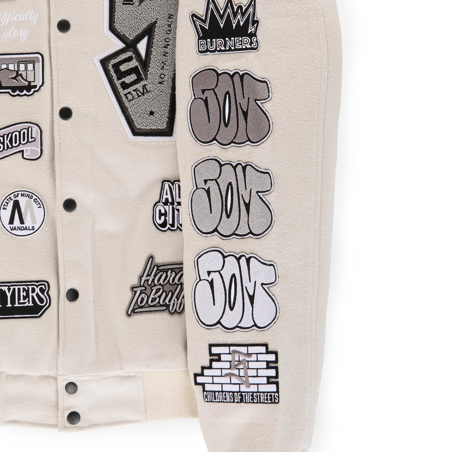 " GRAFFITI " Patch Varsity Jacket Grey