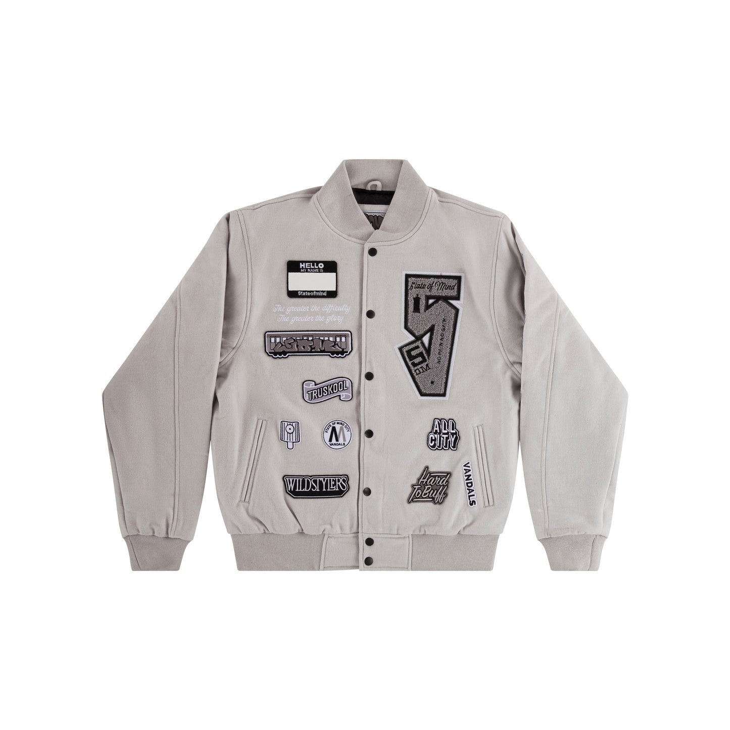 " GRAFFITI " Patch Varsity Jacket Grey