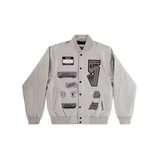 " GRAFFITI " Patch Varsity Jacket Grey