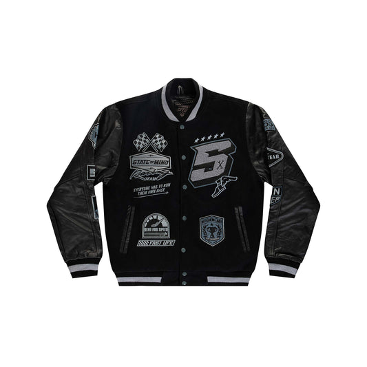 "5OM RACING" Varsity Jacket Black / Grey