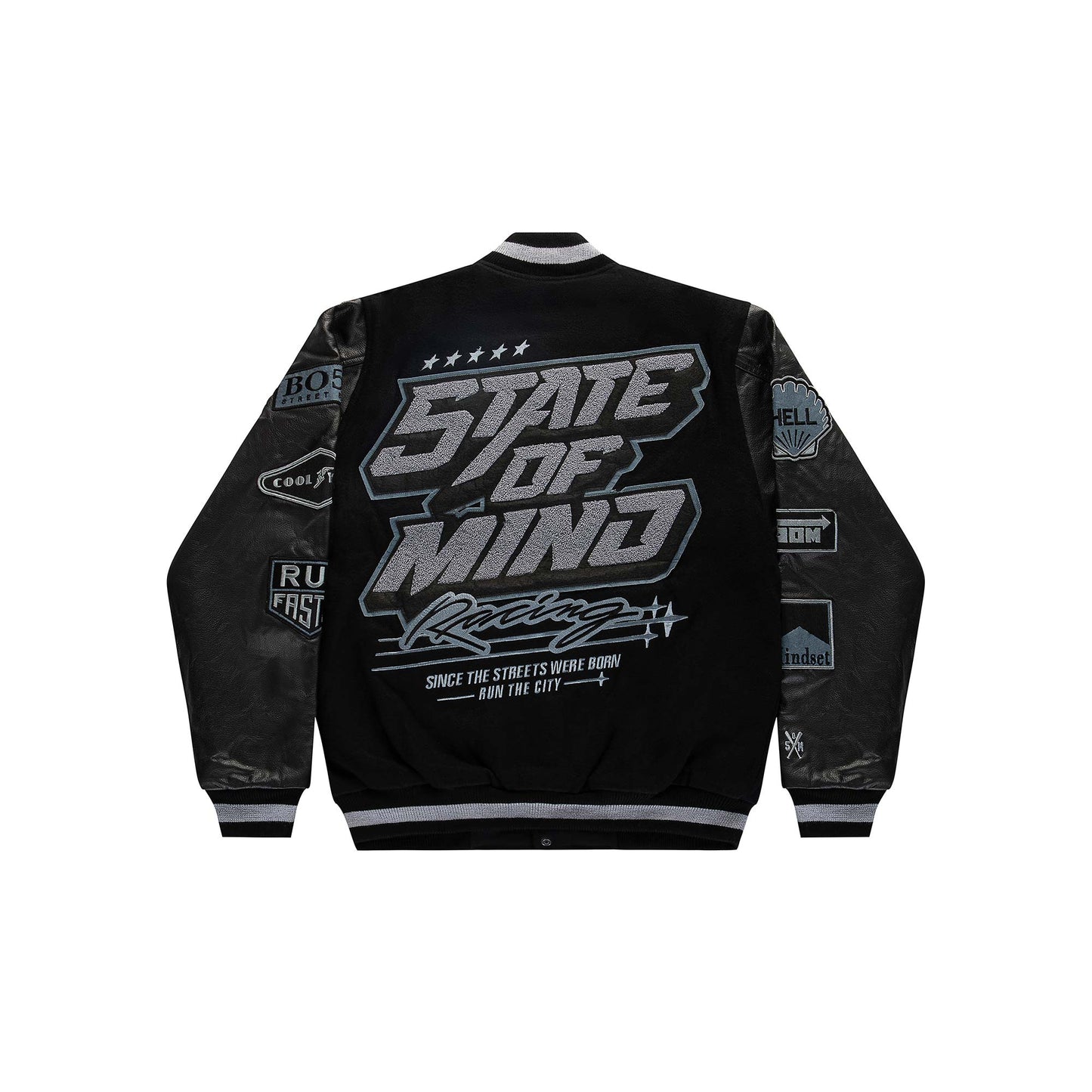 "5OM RACING" Varsity Jacket Black / Grey