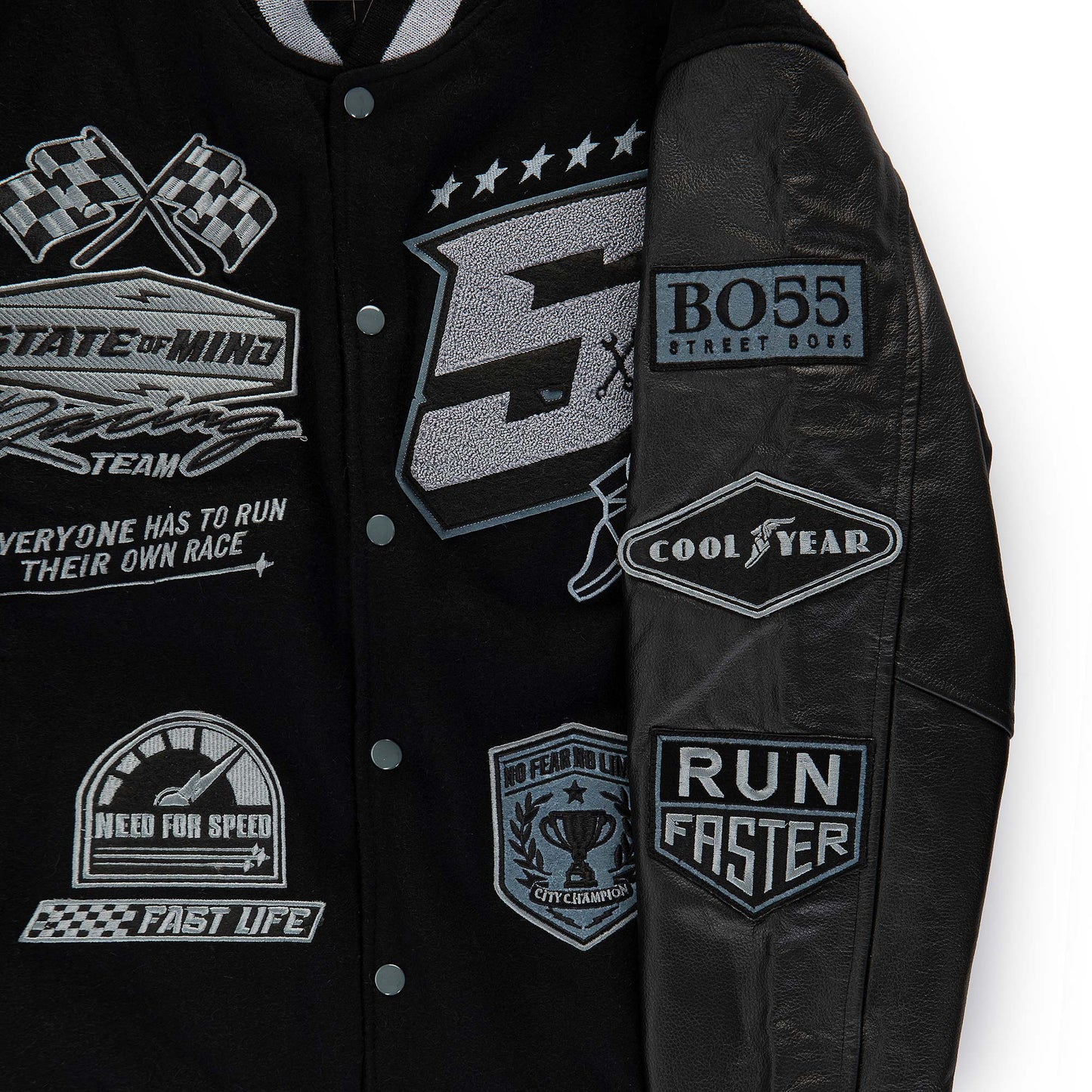 "5OM RACING" Varsity Jacket Black / Grey