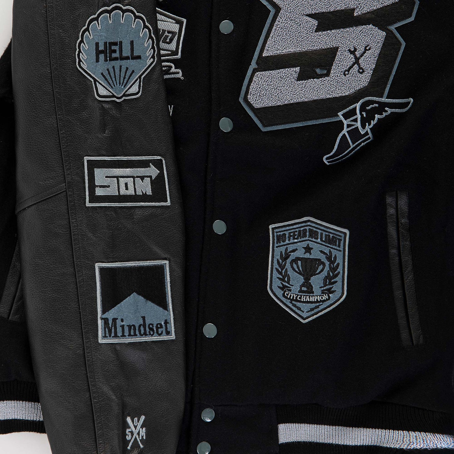 "5OM RACING" Varsity Jacket Black / Grey