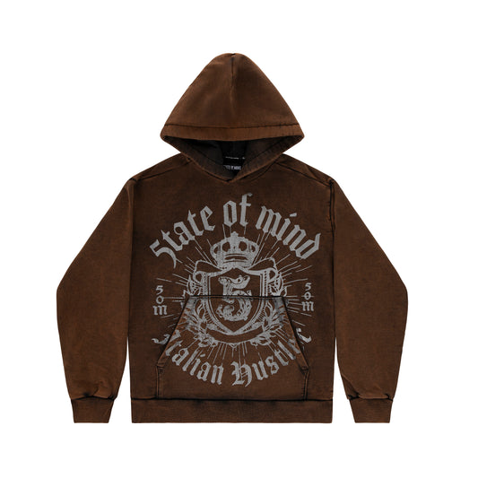 "ITALIAN HUSTLER" by Guè Hustler Kingdom Hoodie Rust