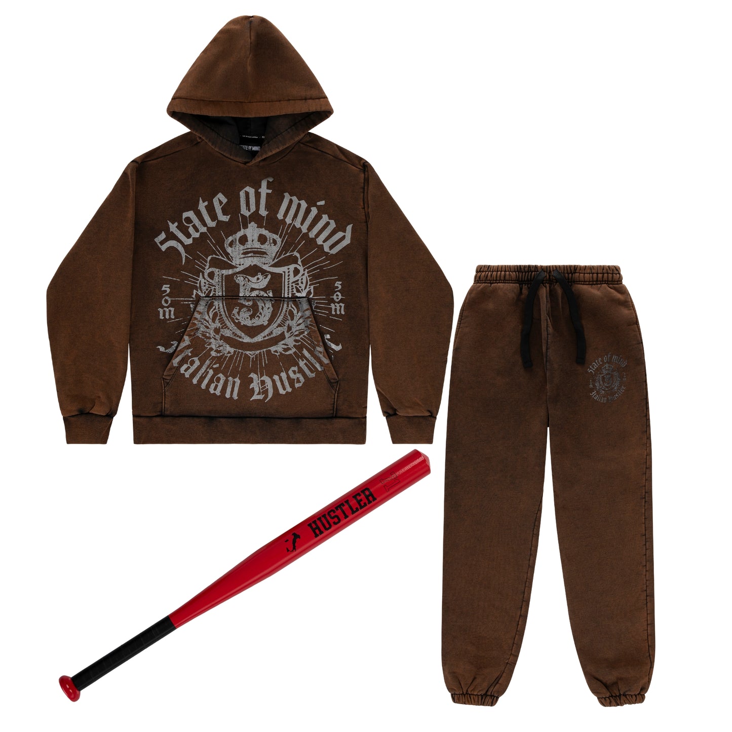 "ITALIAN HUSTLER" by Guè Bundle / Hustler Kingdom Tracksuit Rust + Baseball Bat