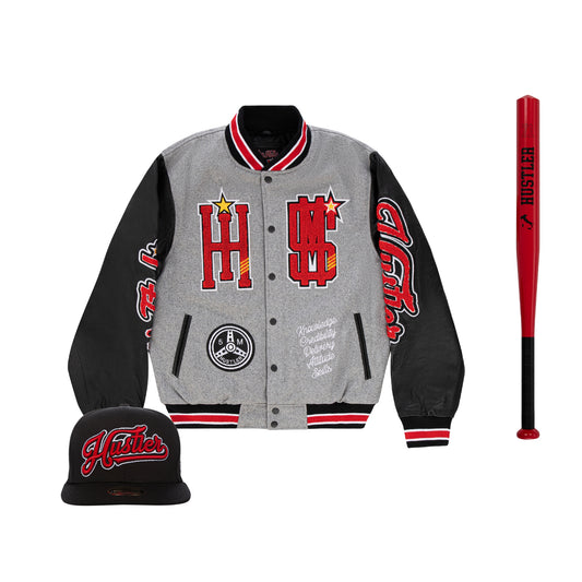 "ITALIAN HUSTLER" by Guè Bundle / Varsity Grey + Snapback cap + Baseball Bat