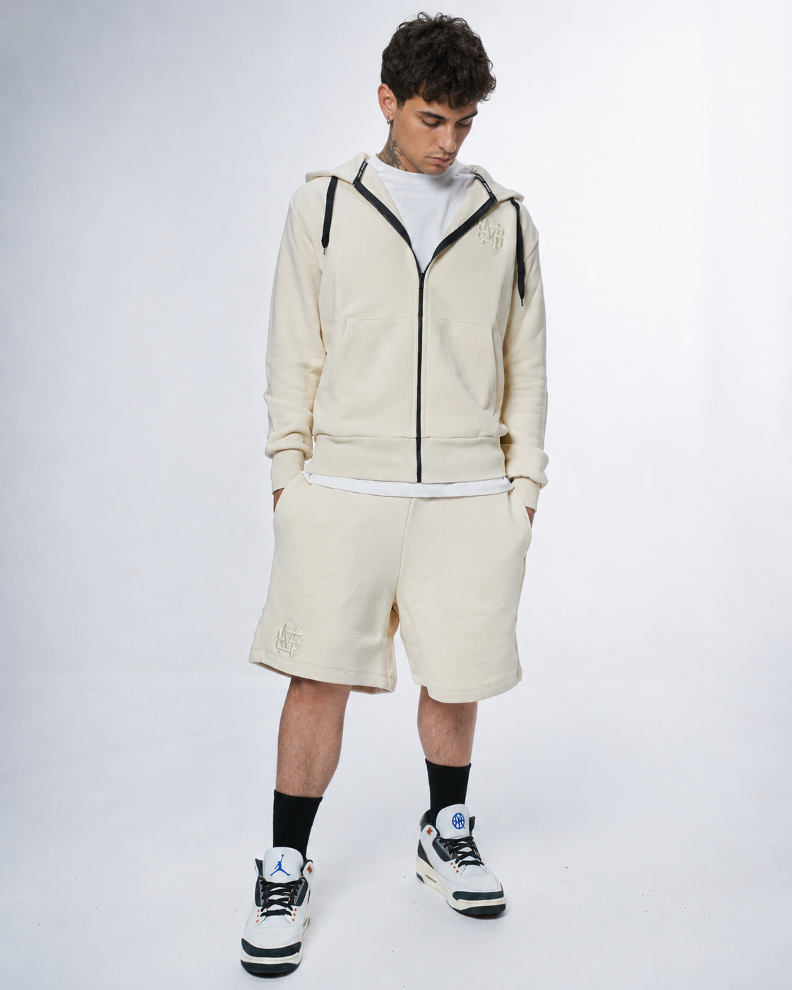 "MONOGRAM" Zip Hoodie Sand T/T 500g