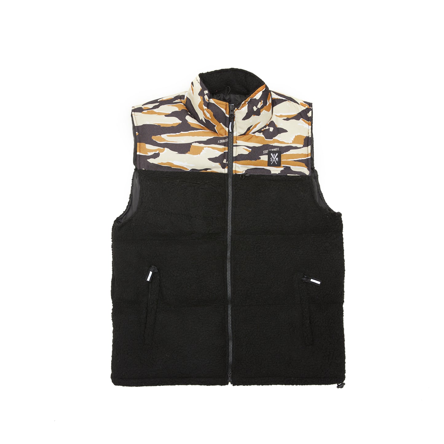 "RETROFUTURE" Sherpa Puffy Vest Black/Camo
