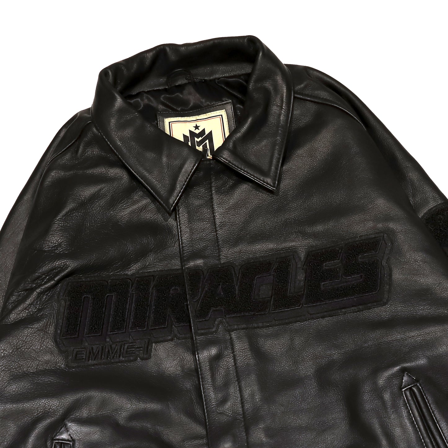 " EMME-I MIRACLES " Varsity Jacket Pelle Nera